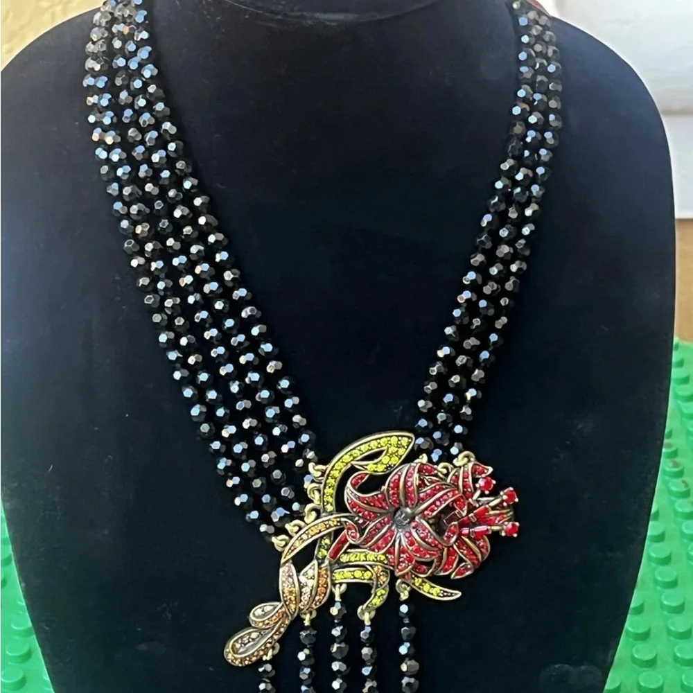 Vintage Authentic Heidi Daus Flower Trembler Beaded Necklace with Red and Gold - Picture 5 of 16